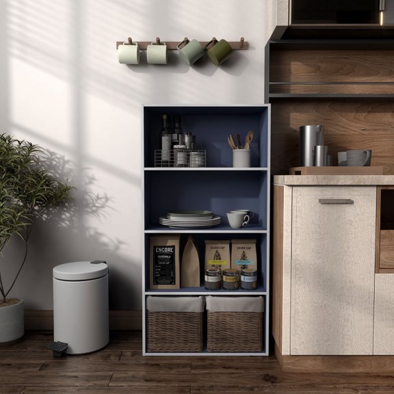 Join Stackable 4-Tier Wood Steel Blue Bookcase