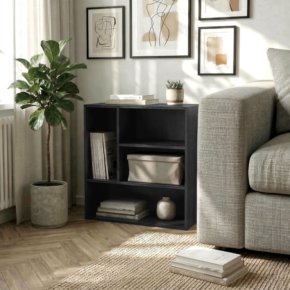 Join Stackable 4-Vertical Wood Black Bookcase
