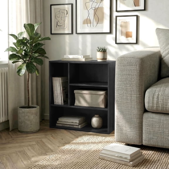 Join Stackable 4-Vertical Wood Black Bookcase