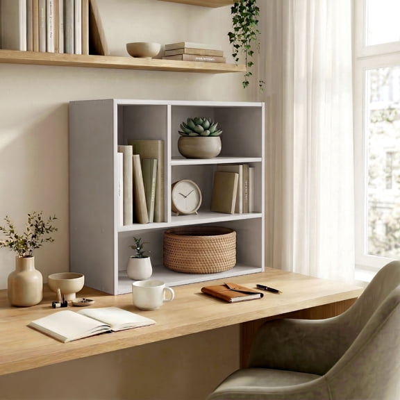 Join Stackable 4-Vertical Wood Gray Bookcase