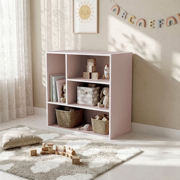Join Stackable 4-Vertical Wood Light Pink Bookcase