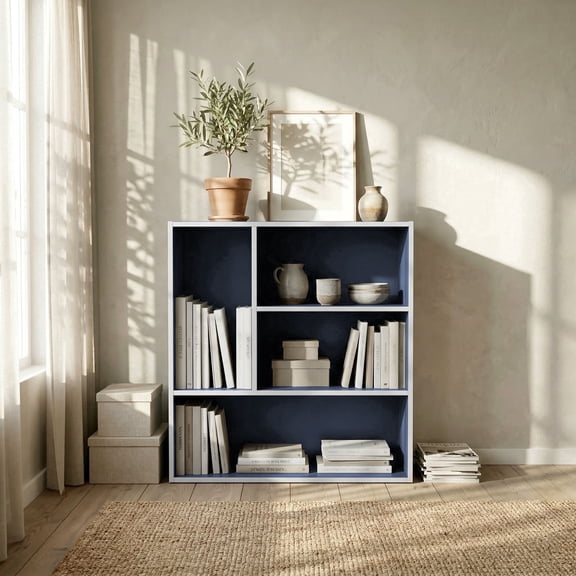 Join Stackable 4-Vertical Wood Steel Blue Bookcase