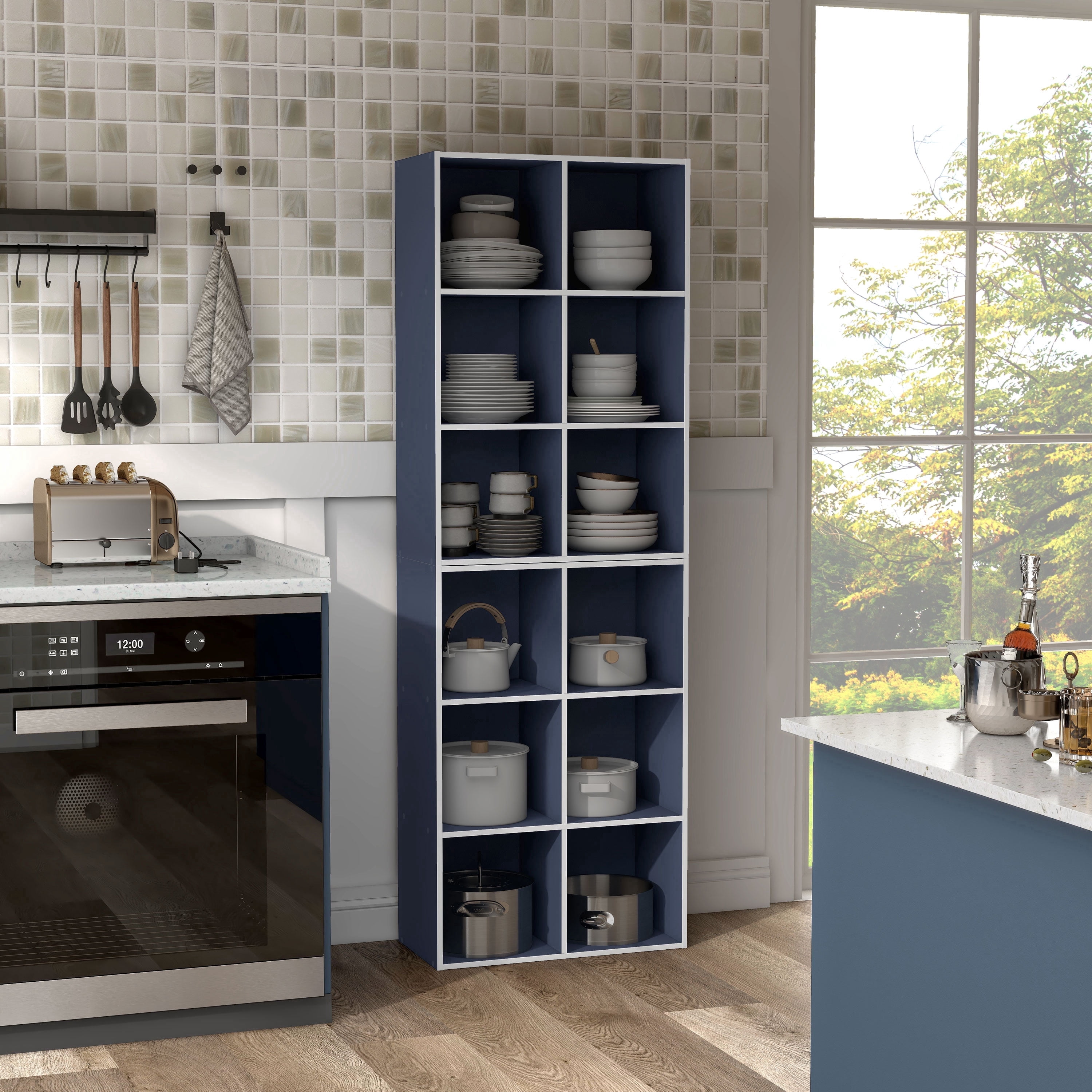 Join Stackable 6-Cube Wood Steel Blue Bookcase
