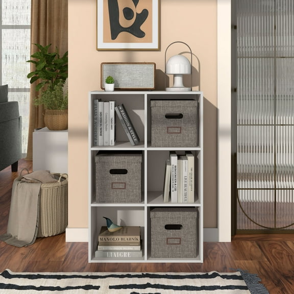 Join Stackable 6-Cube Wood Taupe Grey Bookcase
