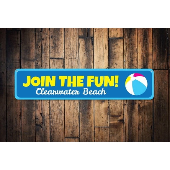 Join The Fun Sign Personalize Kid Name/Beach Location Bedroom Sign Custom Child Room Beach Ball Sign Gift Join The Fun - Size: 16 x 4 Inches
