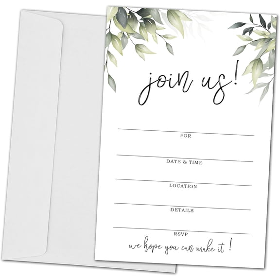 Join Us Invitation Cards With Envelopes -Greenery Invite Cards for All Occasions, Wedding, Engagement, Reception, Bridal or Baby Shower and Birthday Party - 25 Cards and 25 Envelopes- HL-001 YQK