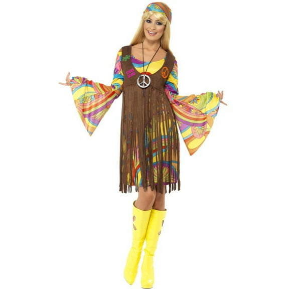 Join the Party 60s 70s Hippie Peace Waistcoat Women's Halloween Fancy-Dress Costume for Adult, XL (18-20)