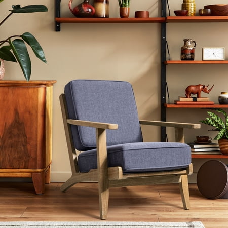 JoinHom Upholstered Solid Wood Accent Armchair in Blue