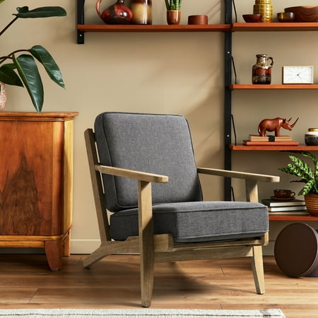 JoinHom Upholstered Solid Wood Accent Armchair in Gray
