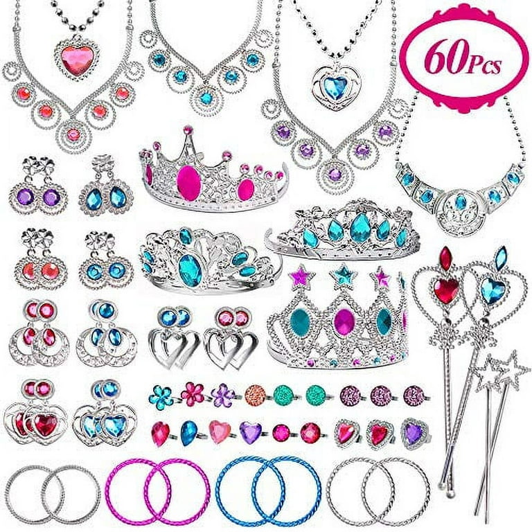 Joinart 60 Pcs Princess Jewelry Toys, Girl Toys Princess Pretend Play Set  Girl Jewelry Toys Crown Wand Necklace Bracelet Ring