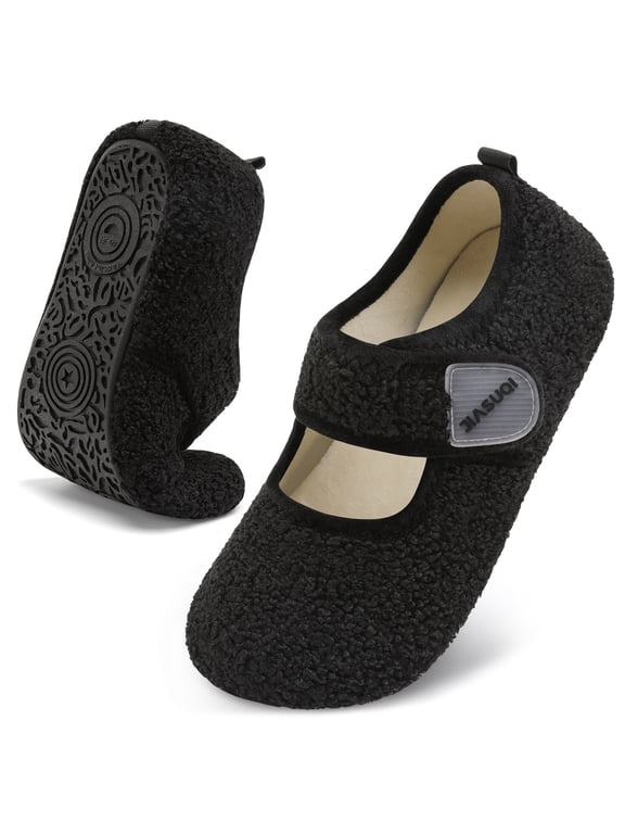 Women Adjustable Rubber Sole Furry Indoor Outdoor Slippers