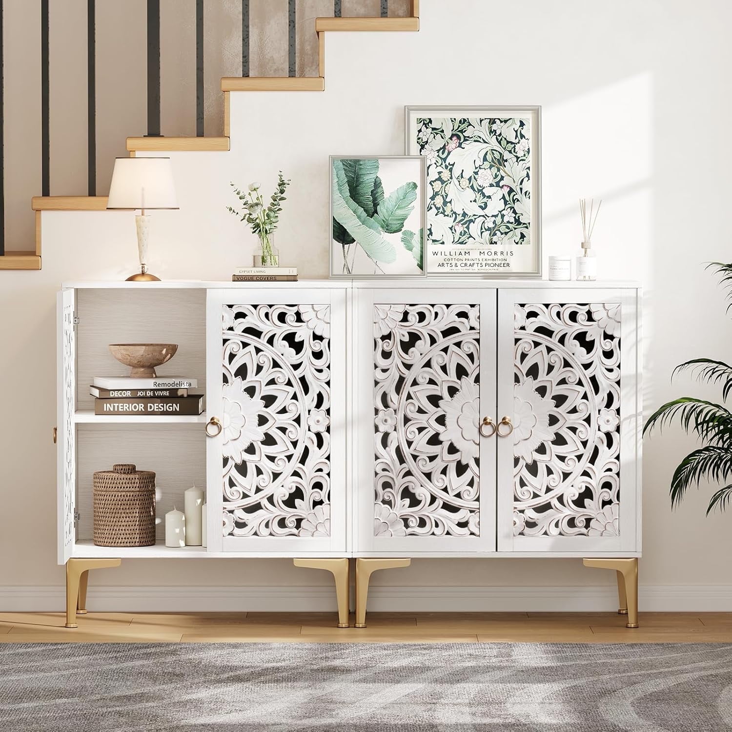 Joinice Accent Cabinet Set of 2, Storage Cabinet with 2 Doors & Adjustable Shelf for Bedroom,Entryway,Living Room,White