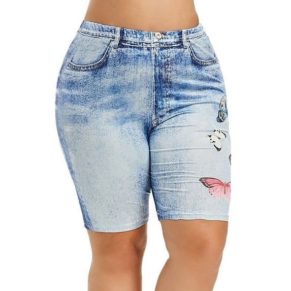 Joinnvt Women's 3D Jeans Print Floral Casual High Waist Shorts
