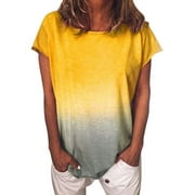 Joinnvt Women's Gradient Color Short Sleeve Shirts Blouses Tops