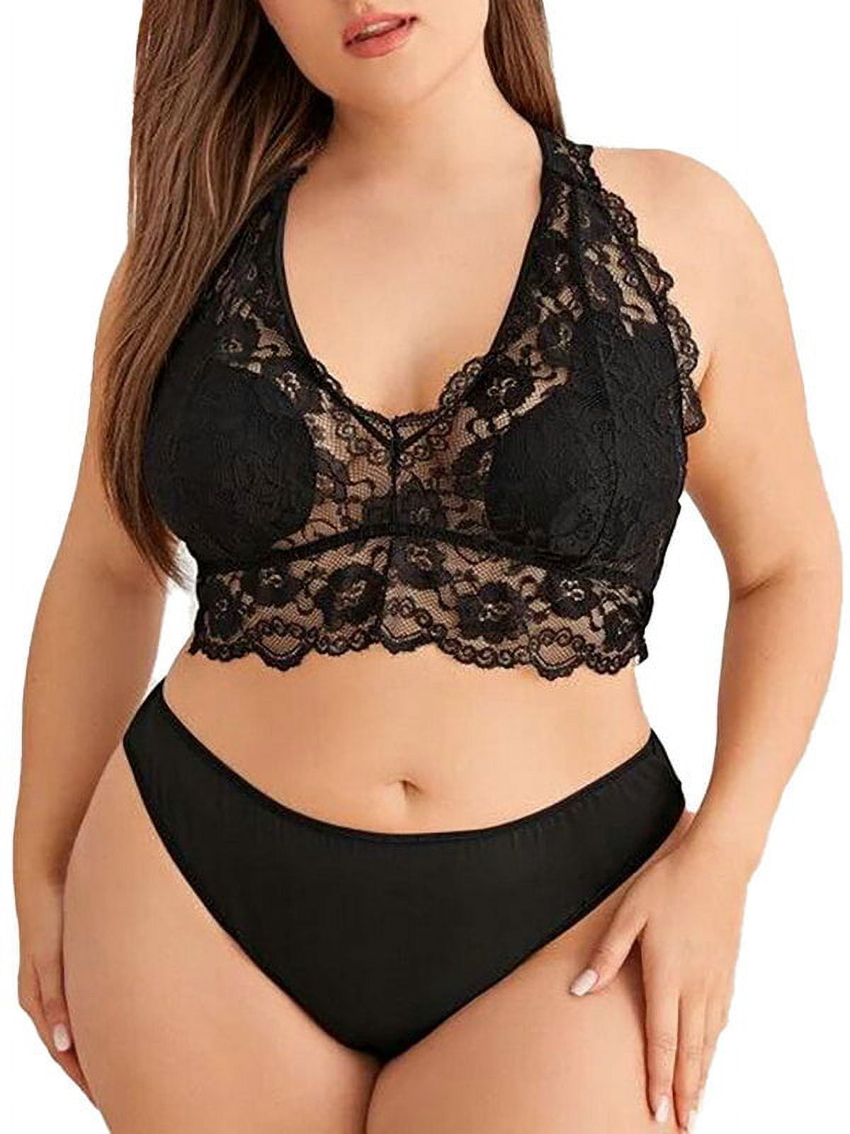 FASHIONWT Sexy Women's Embroidered Sheer Lingerie Two-Piece Bra Set 