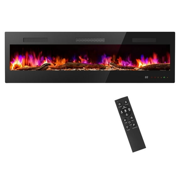 MCQ 60 inches Electric Fireplace, 5000BTU, 1500W/750W Wall-Mounted, Recessed, Freestanding, Home Heater with Touch Screen Remote Control, 12H Timer, Black