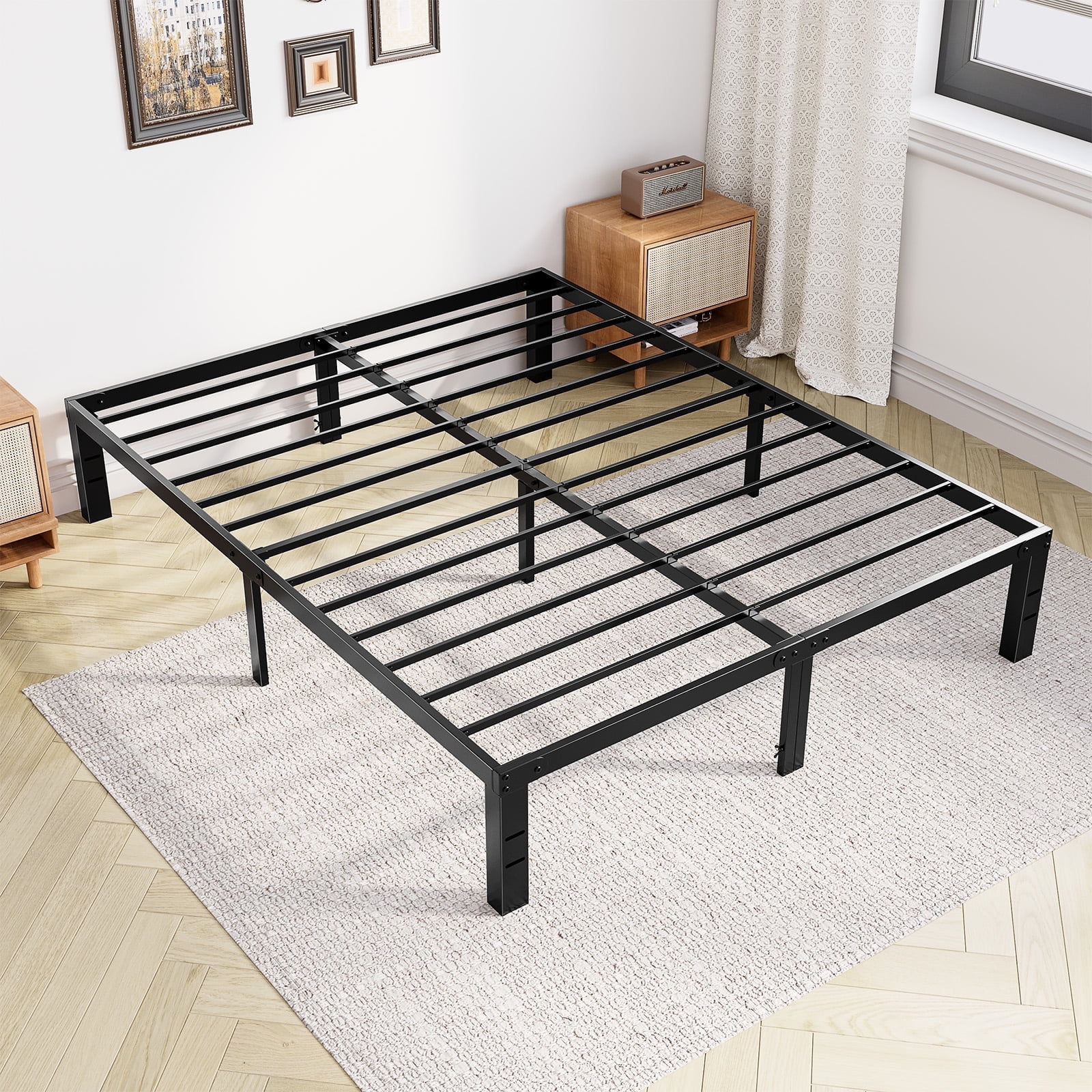 Joinsun Full Size 14" Platform Bed Frame with Steel Slats, Underbed Storage No Box Spring Required
