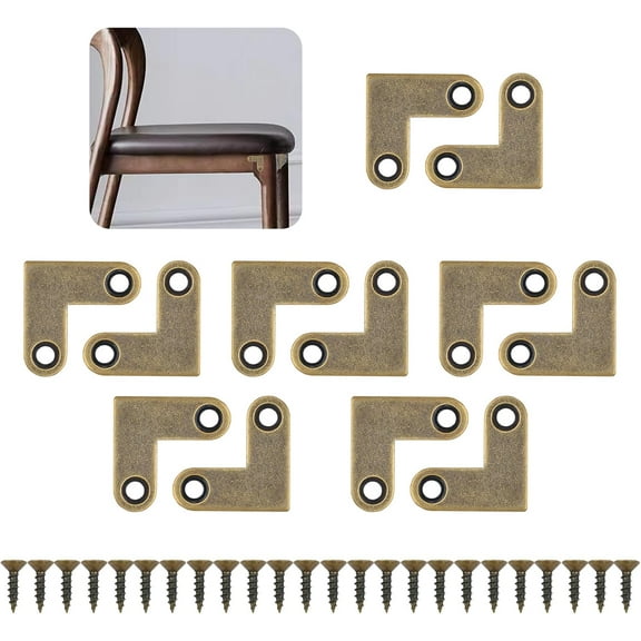Joint Flat Corner Braces, 12Pcs L-Shaped Brass Corner Brace Brackets Heavy Duty 90 Degree Angle Flat Plate Support Drawer Fixed Corner Code with Screws (Antique Bronze)