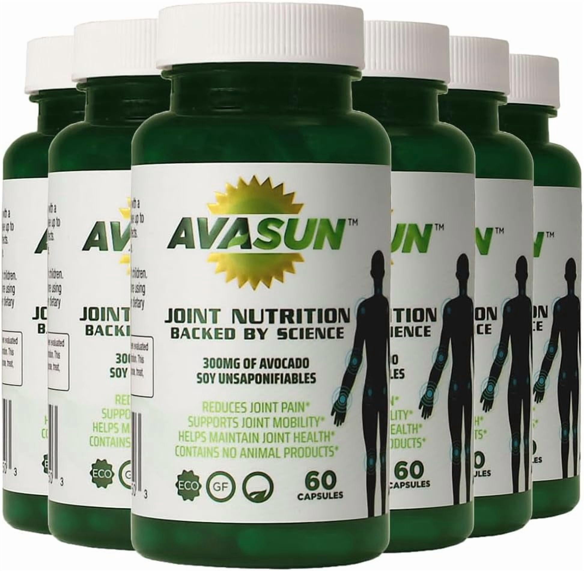 AvaSun Joint Health Support Supplement, Backed by Science, Avocado Soy Unsaponifiable, 300Mg ASU, Plant Based, Dairy Free, Gluten Free, Non-GMO, 60 Daily Capsules per Bottle (12 Month Supply)