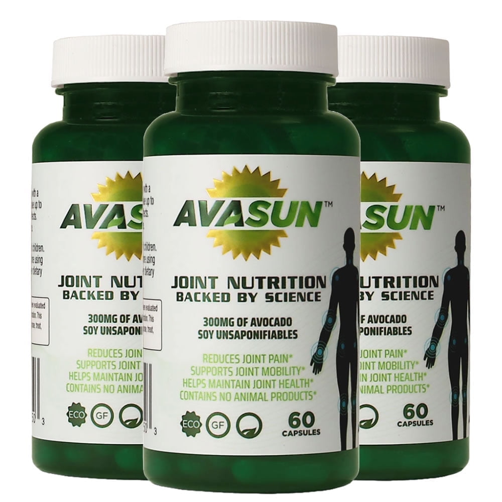 AvaSun Joint Health Support Supplement, Backed by Science, Avocado Soy Unsaponifiable, 300Mg ASU, Plant Based, Dairy Free, Gluten Free, Non-GMO, 60 Daily Capsules per Bottle (6 Month Supply)