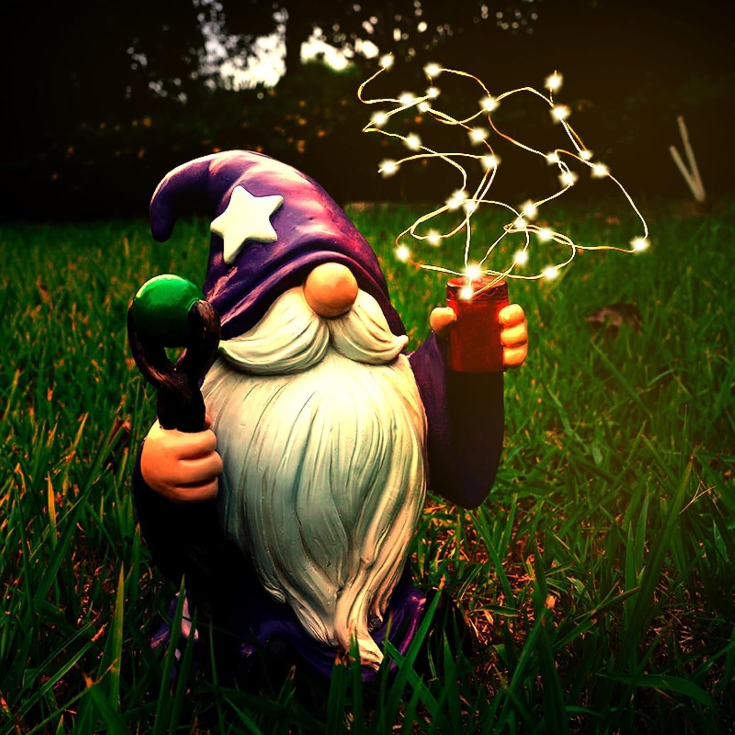 Joint Honglin Resin Gnome Statue Outdoor Decor Waterproof Firework Solar LED Lights Gnome Garden Sculpture Decorations for Outside Lawn Patio Yard Ornament Gifts