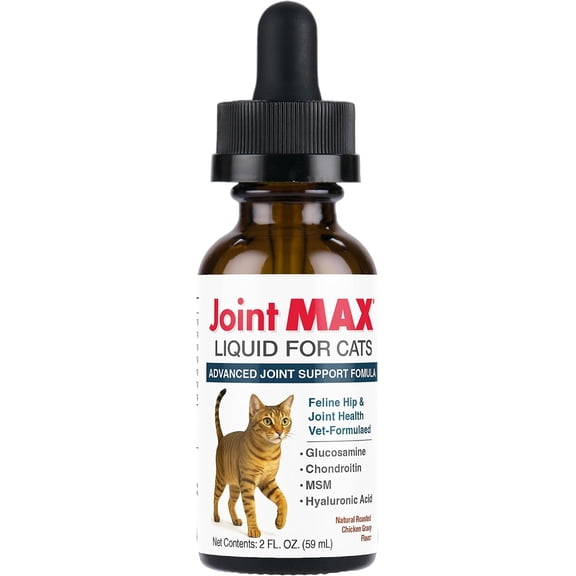 Joint MAX Liquid for Cats Joint & Mobility Support Supplement with Glucosamine, MSM, Chondroitin, Omega-3 Helps Ease Stiffness & Discomfort 2 fl oz Made in USA NASC Certified