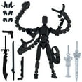 thumbnail image 1 of Joint Movable 3D Printed Doll Action Figure Black - Creative Decompression Desktop Ornament with 6 Interchangeable Weapons and Hands for Robot Enthusiasts, 1 of 7