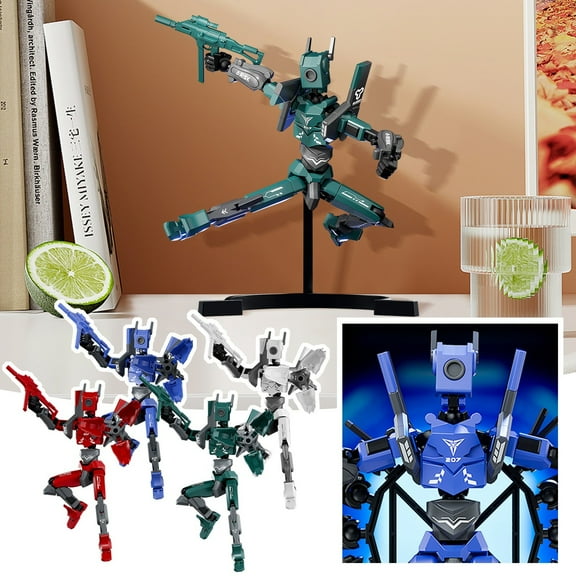 Joint Movable Assembly Robot Action Figure with 14 Weapons and 15 Pairs Interchangeable Hands for Creative Display and Decompression Desktop Decoration, Blue