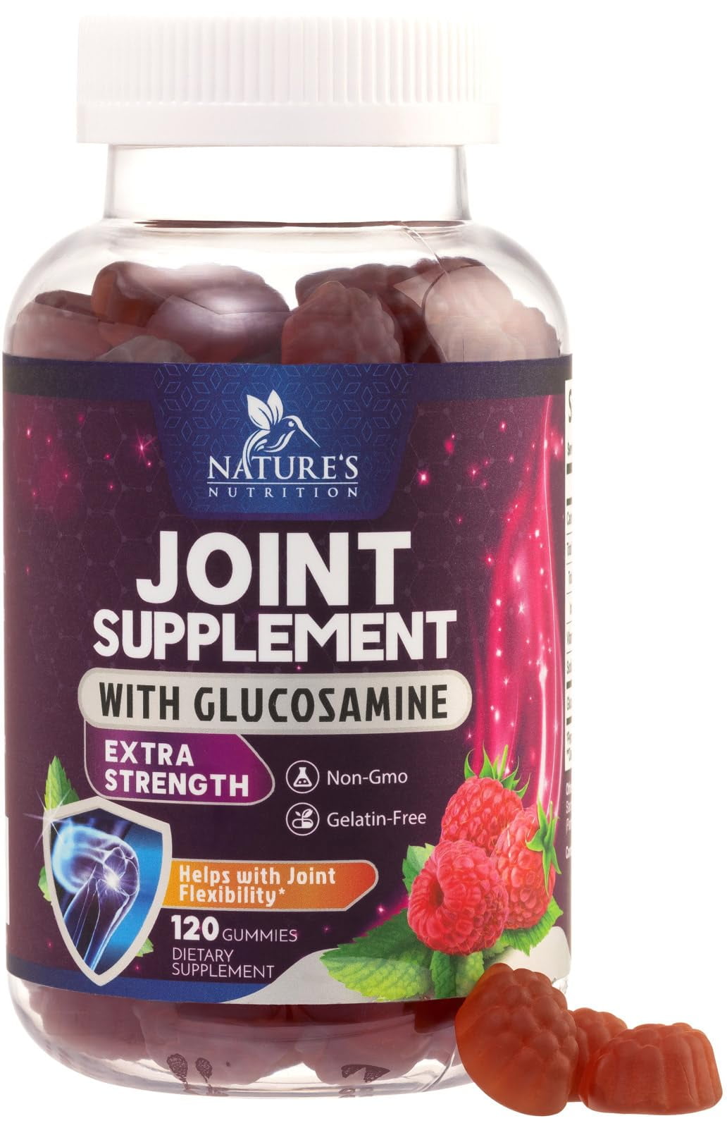 Joint Support Gummies Glucosamine Plus Vitamin E - Nature's Joint Support Supplement for Occasional Discomfort for Back, Knees & Hands - Cartilage & Joint Health & Flexibility Support - 120 Gummies