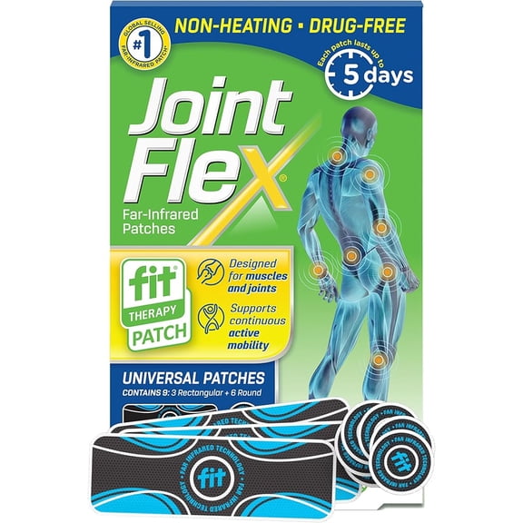 JointFlex FIT Therapy Far Infrared Universal Patch, Supports Continuous Active Mobility for Muscles & Joints, up to 5 Days/Patch, Water Resistant, Non-Heating, Drug-Free, 9-ct, 3 Rectangular/6 Round