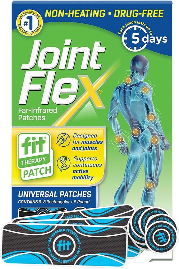 FIT Therapy Far Infrared Universal Patch, Supports Continuous Active Mobility for Muscles & Joints, up to 5 Days/Patch, Water Resistant, Non-Heating, Drug-Free, 9-ct, 3 Rectangular/6 Round
