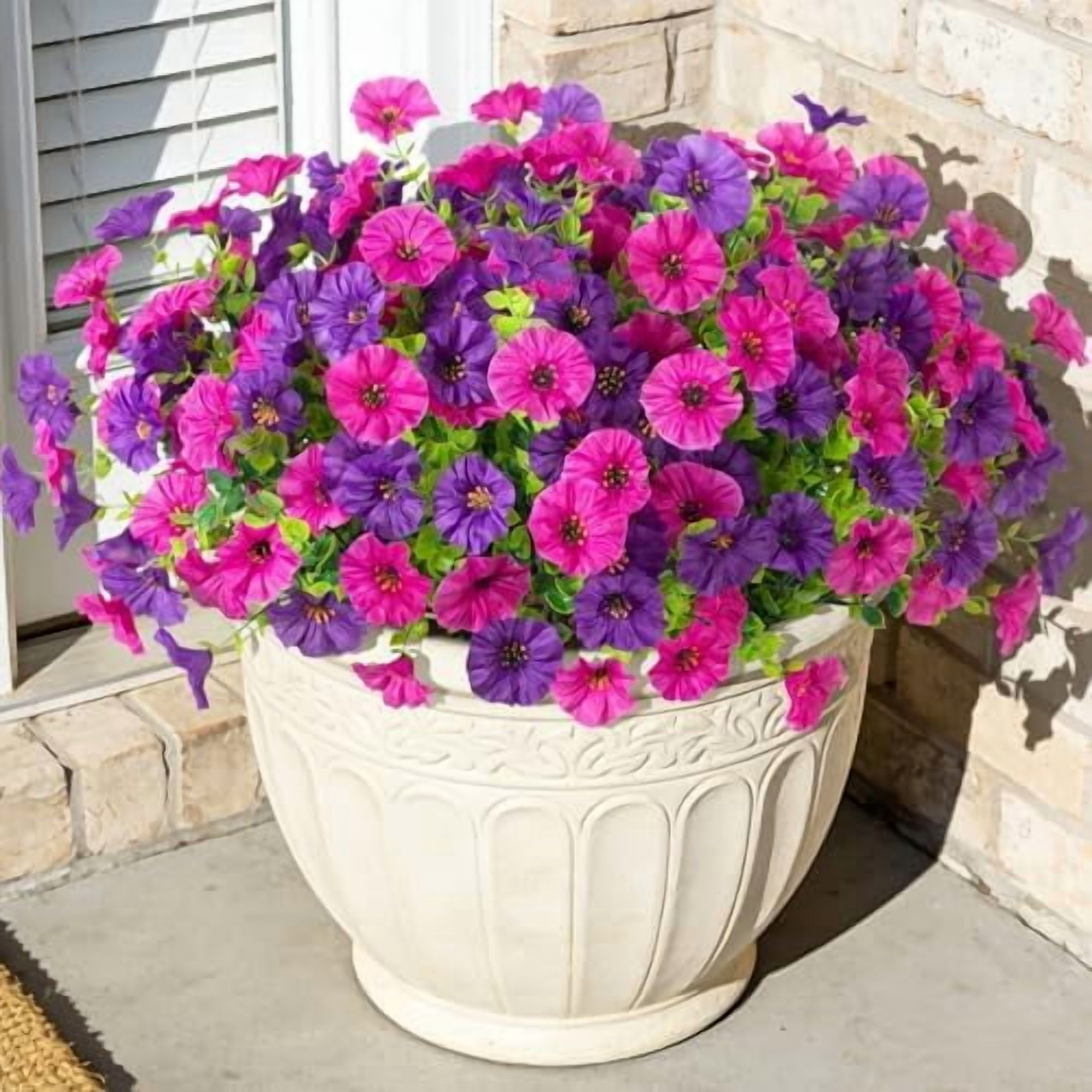 Jointown 12 Bundles Morning Glory Artificial Flowers for Outdoor Decoration UV Resistant Fake Plastic Plants Artificial Greenery for Indoor Outdoor Garden Patio Window Box Home Decor Spring Summer