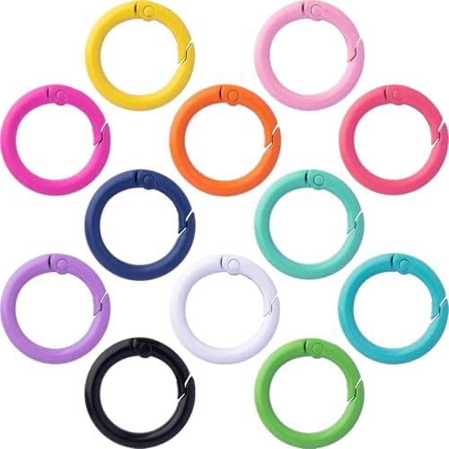 Jointown 24Pcs 24mm Metal Spring O Rings, Round Colorful Key Ring Snap Clip Trigger Buckles DIY Accessories for Keyrings Bag Purse Handbag Keychain Lanyard