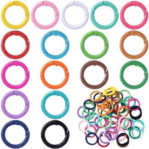 Jointown 51Pcs 25mm Round Spring O Rings, Colorful Metal Key Ring Snap Buckle Clip Trigger DIY Accessories for Purse Keyrings Keychain Handbag Lanyard