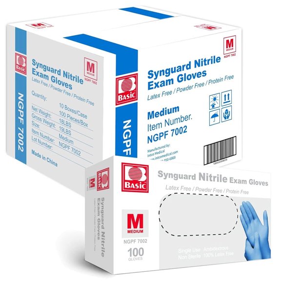 Jointown Basic Medical Blue Nitrile Exam Gloves - Latex-Free & Powder-Free for Medical, Cleaning, Cooking, Food Safe- NGPF7002 (Case of 1,000), Medium