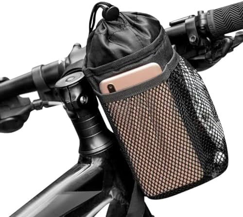 Jointown Bike Water Bottle Holder Bag for Kid Adult, Insulated Bicycle Coffee Cup Holders with Phone Storage, Black Handlebar Drink/Beverage Container for Walker/Cruiser/Exercise/Mountain Bike