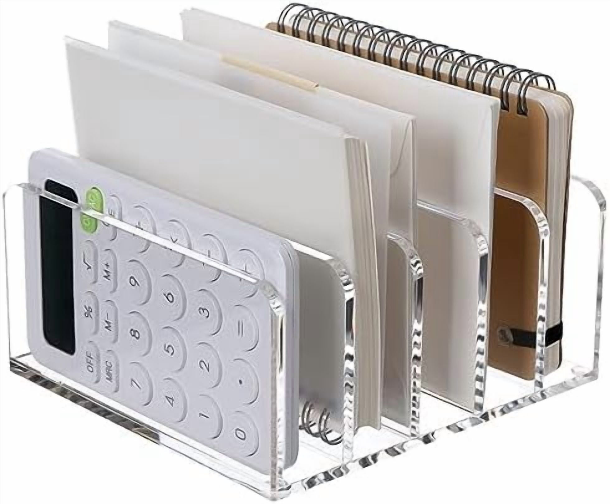Jointown Clear Desktop File Organizer, 5 Compartments Acrylic Office Document Sorter Mails Storage, Multifunction Letter Folder Racks Holders for Office,Home, School Desk Organization