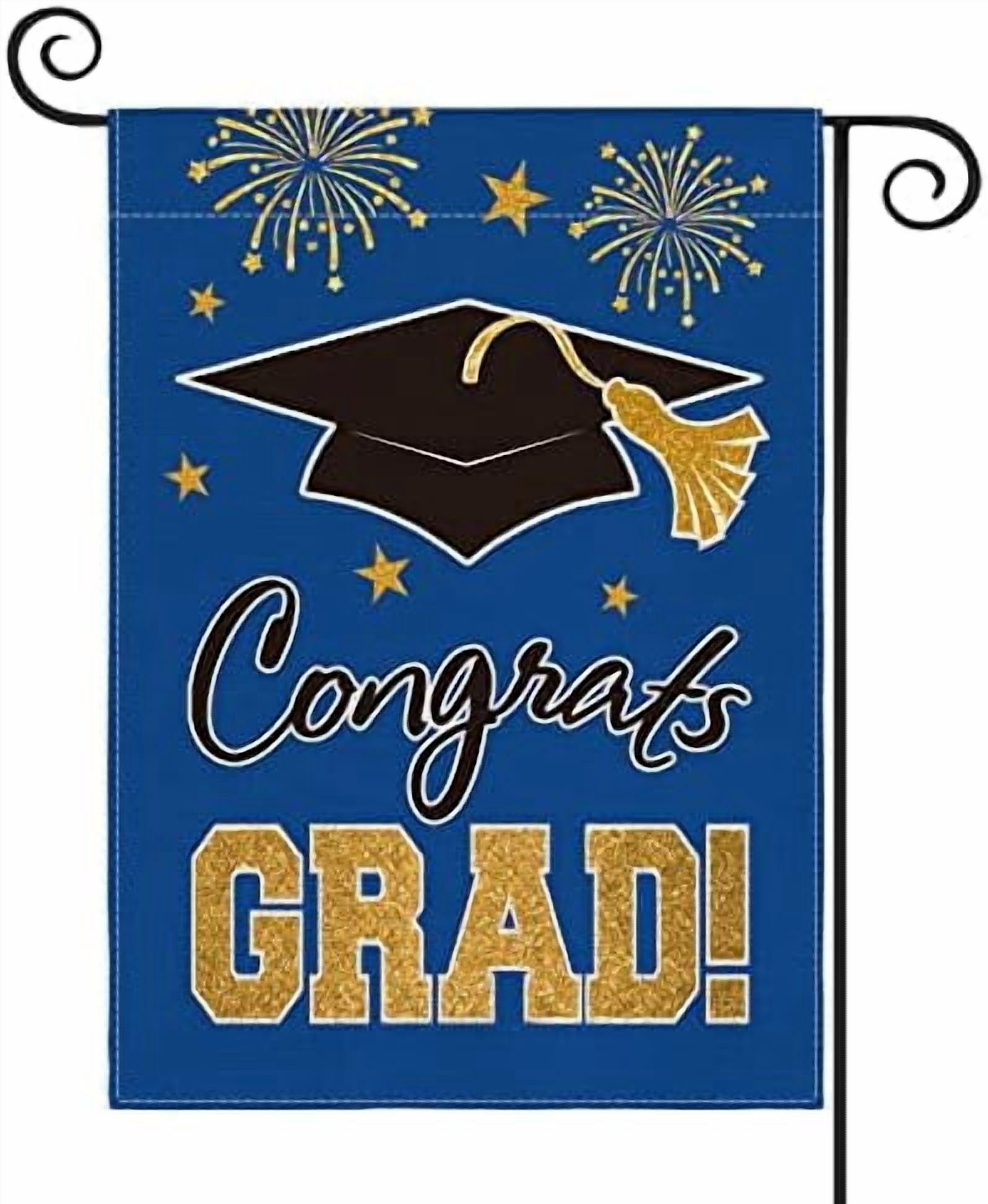 Jointown Congrats Grad Diploma Cap Garden Flag Double Sided, Class Of 2026 Graduation Ceremony Yard Outdoor Decoration 12 x 18 Inch Blue