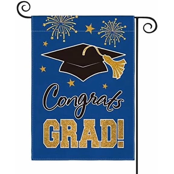 Jointown Congrats Grad Diploma Cap Garden Flag Double Sided, Class Of 2026 Graduation Ceremony Yard Outdoor Decoration 12 x 18 Inch Blue