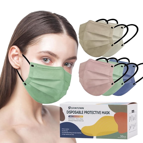 Jointown Disposable Face Mask - 3 Ply Protection Face Masks, 50 Pack (Color Mix)