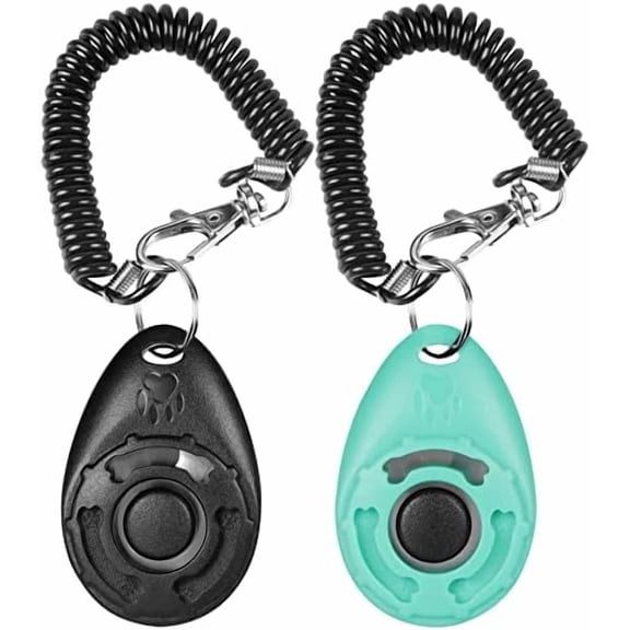 Jointown Dog Clicker for Training, 2 Pack Dog Training Clicker, Clicker Dog Training with Wrist Strap, Pet Training Clicker, Perfect for Dog Cat Puppies Behavioral Training (Black and Water Lake