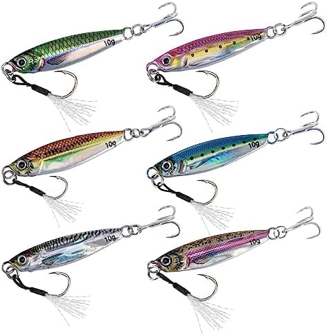 Jointown Fishing Jigs, Lead Vertical Jig Saltwater, Jig Fishing Lures with Assist Hook and Treble Hook, 7g-80g Fishing Jigging Spoon Lures for Tuna,Salmon,Sailfish,StripedBass,Grouper Snapper,Kin