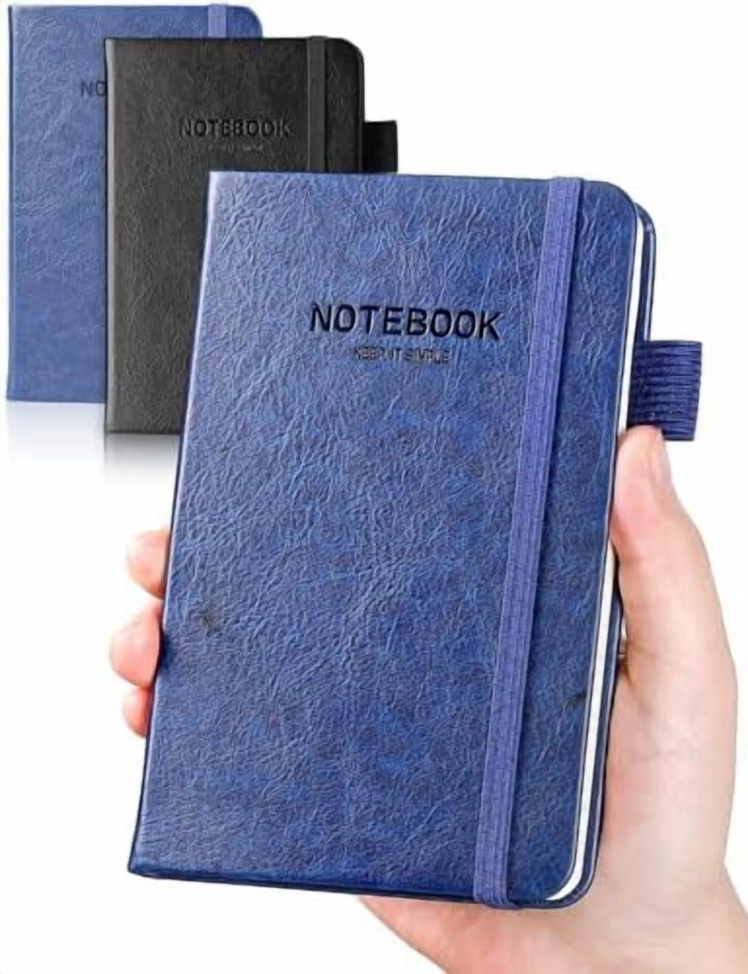 Jointown Pocket Notebook Small Notebook 2-Pack, 3.5" x 5.5" Pocket Notebooks Hardcover with Thick Lined Paper, Inner Pockets, Cover Letter Embossing Design Mini Journal Notepad 1Black 1Blue Leather