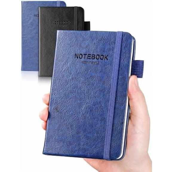 Jointown Pocket Notebook Small Notebook 2-Pack, 3.5" x 5.5" Pocket Notebooks Hardcover with Thick Lined Paper, Inner Pockets, Cover Letter Embossing Design Mini Journal Notepad 1Black 1Blue Leather