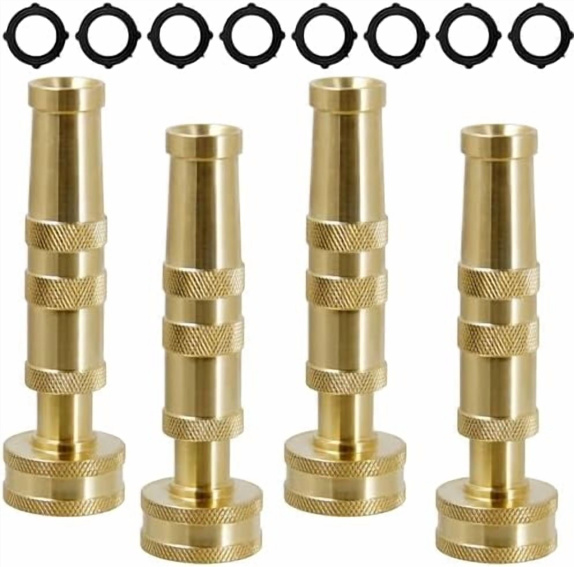 Jointown Solid Brass Hose Nozzle, 4 Pack 4"L Heavy Duty Brass Garden Hose Nozzle with 8 Rubber Washers