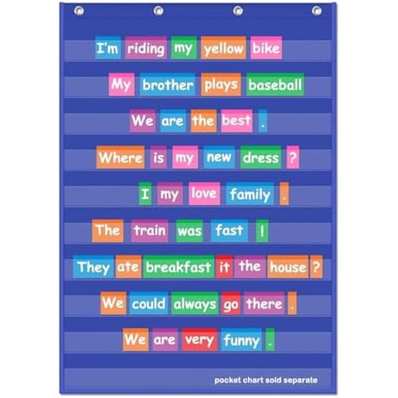 Jointown Standard Pocket Charts, Clear 10 Pocket Chart for Teacher Lessons in a Classroom or Home Use Fits Standard 3" Sentence Strips and Word Cards, Blue, Nylon