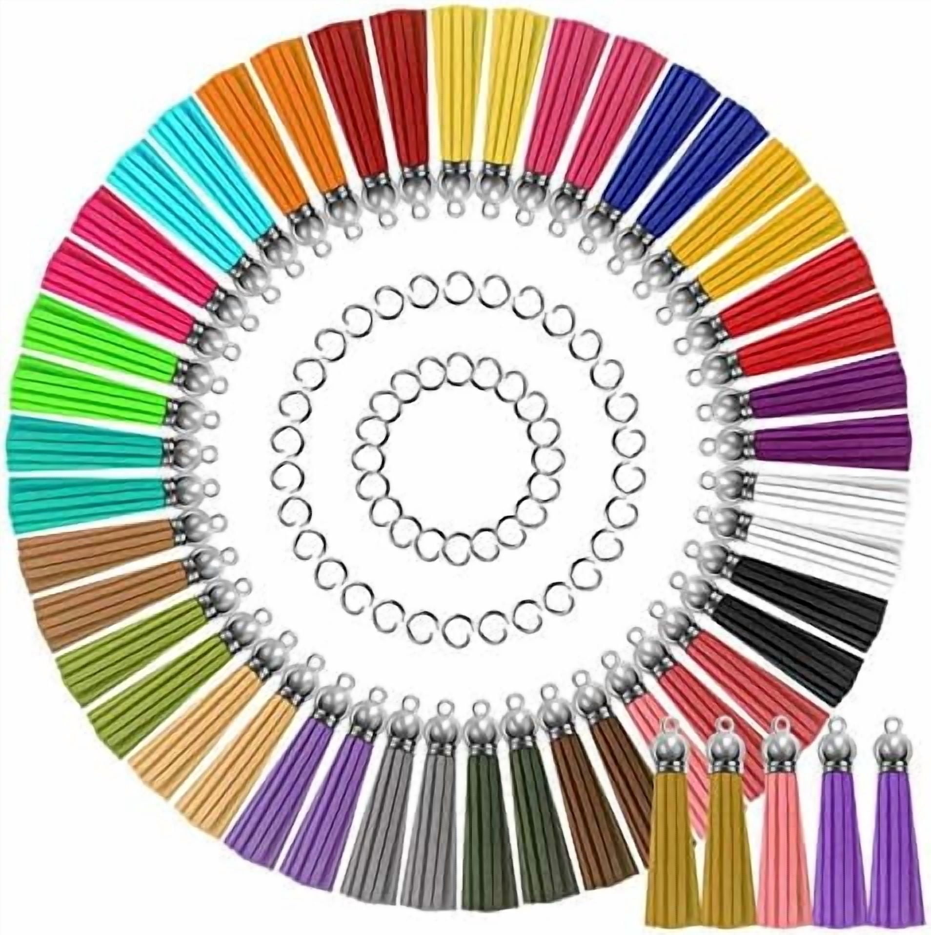 Jointown Tassels for Jewelry Making, 50pcs Leather Tassel Keychain Charms Bulk with 50pcs Jump Rings for Jewelry Making, Bracelets, Acrylic Key Chain Blanks and Craft Supplies