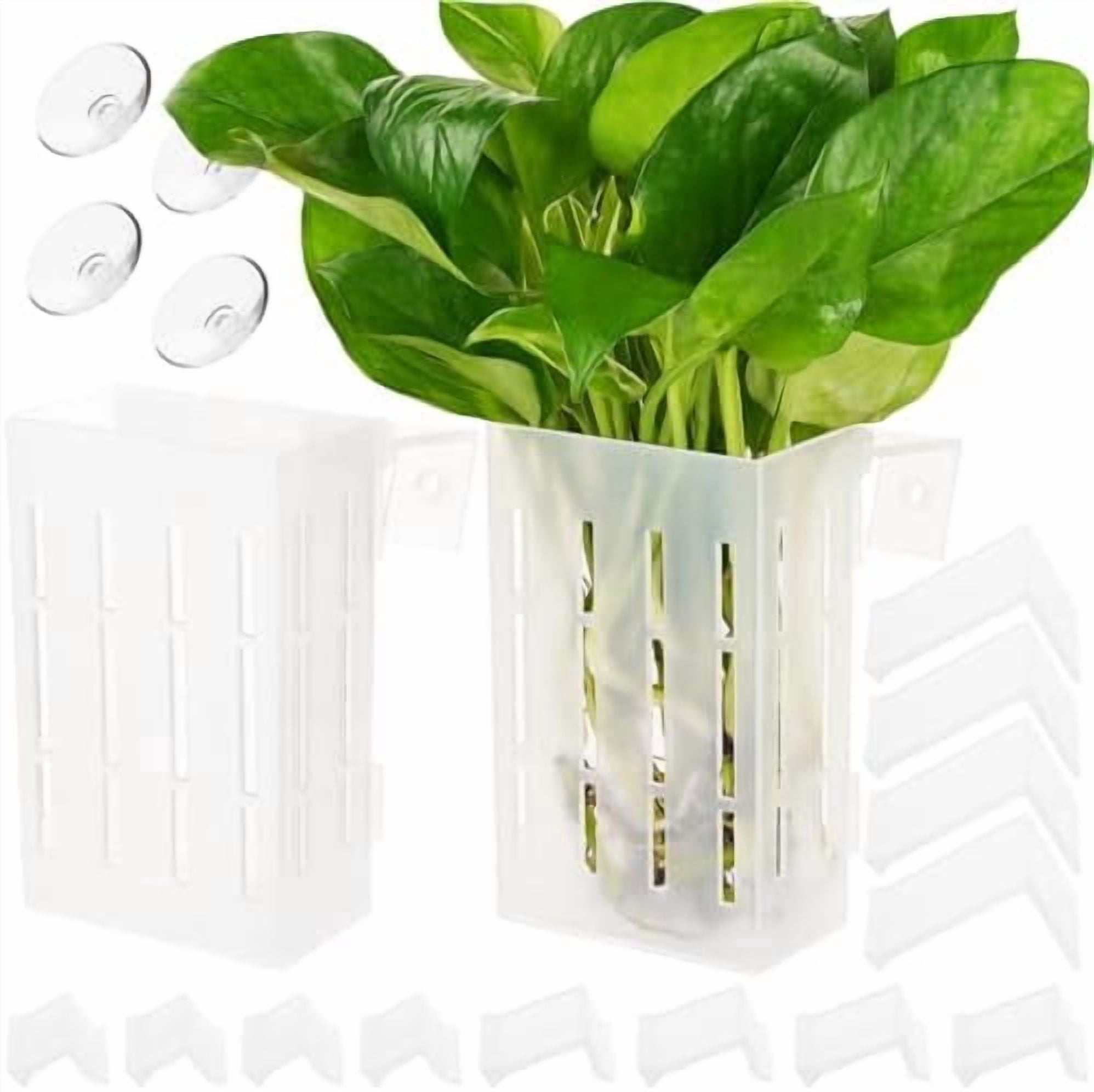 Jointown Upgraded Large Aquarium Plant Holder with Hooks and Suction Cups for Fish Tank Aquaponic Plant Cultivation and Aquascape Decorations (Semitransparent)