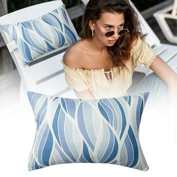 Joipy Beach Chair Pillow, Outdoor Lumbar Pillows Waterproof, Pool Lounge Chair Pillows with Insert and Adjustable Elastic Stripe, 19X12 Inch Rectangle Decorative Throw Pillow