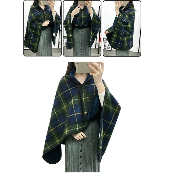 Joipy Wearable Blanket Shawl Double-Layer Plaid Fleece Wrap with Buttons Soft Warm Poncho Throw for Sofa Bed Office and Outdoor Winter Comfort (1Pc 51"x31")